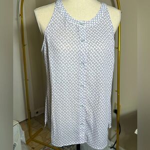 Cabi white button up tank with delicate purple flowers, size S